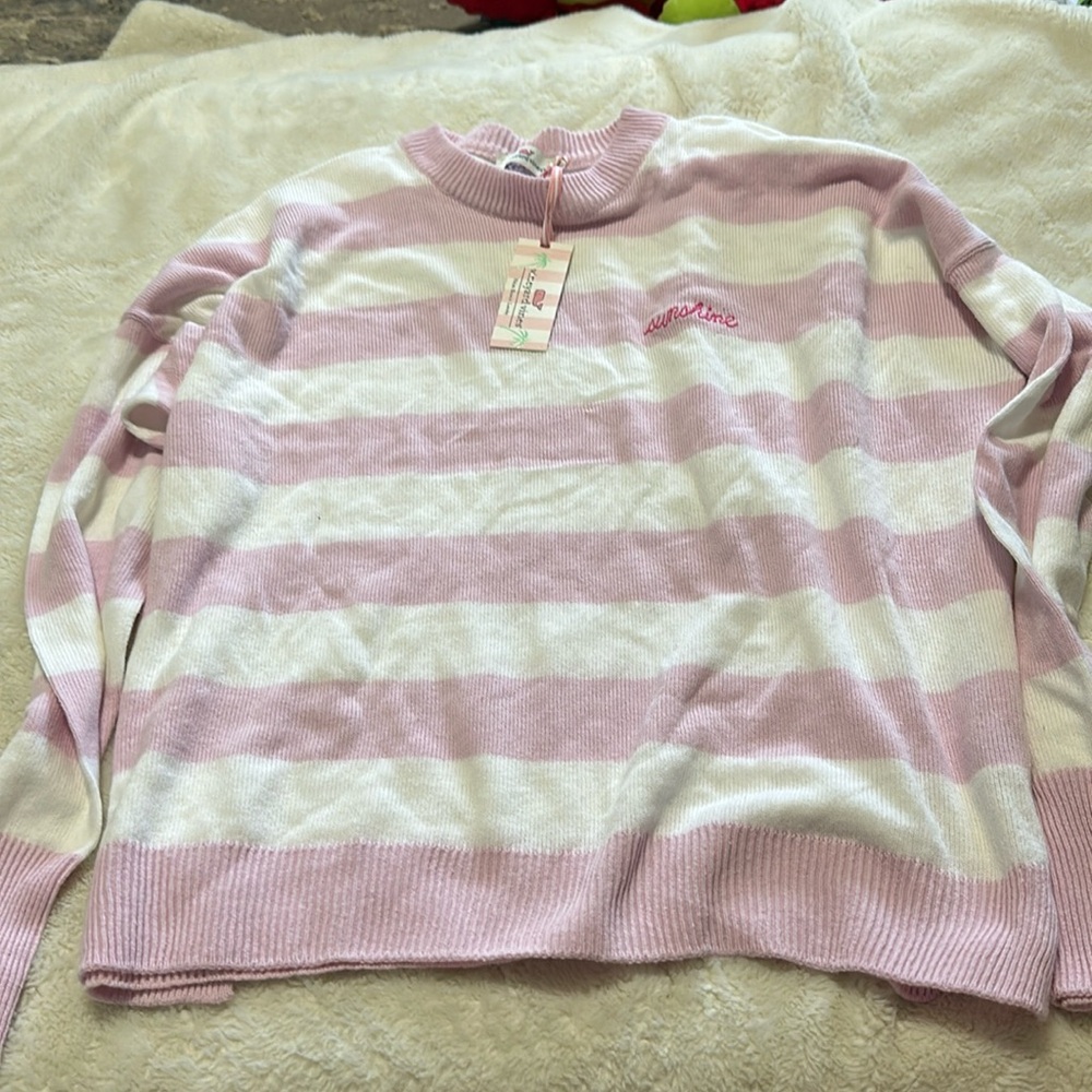 NWT Vineyard Vines Pink and White light sweater women’s size L